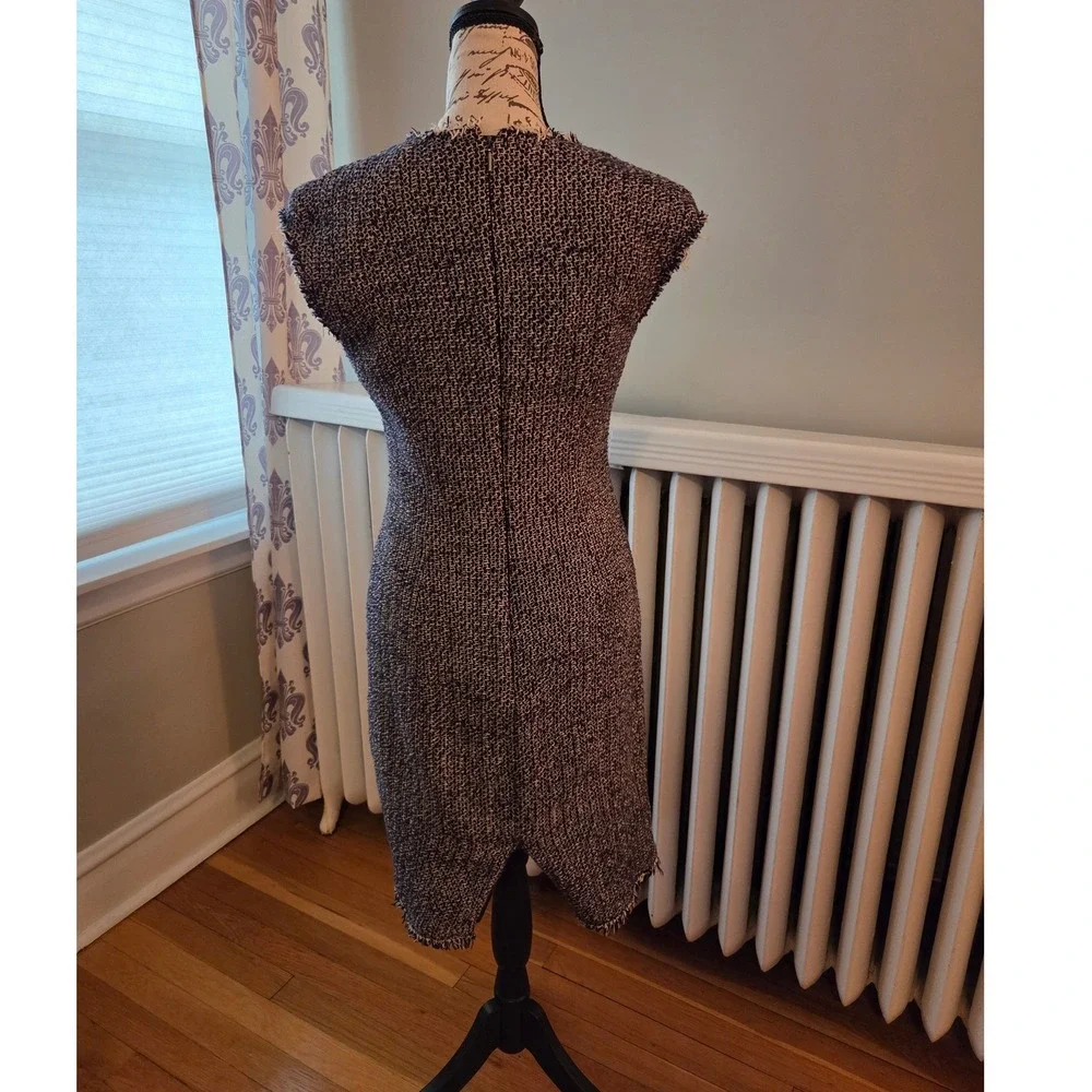 Rebecca Taylor Navy + Cream Confetti Tweed Boucle Fringe Sheath Work Dress Sz 2 - Picture 3 of 13